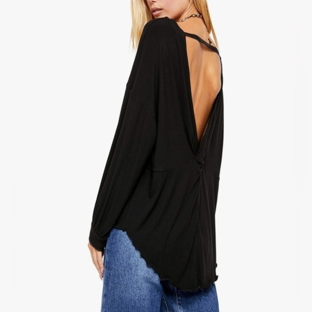 Free people shimmy shake black ribbed open back top